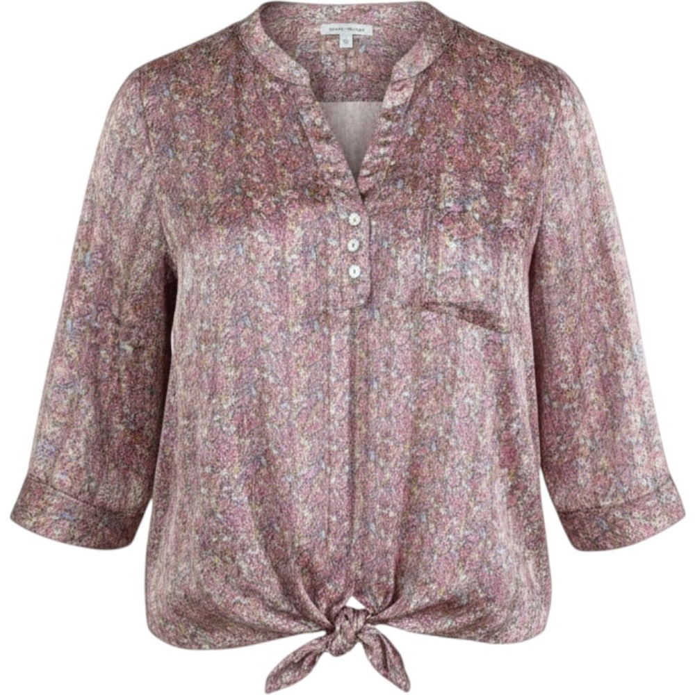 OLIVIA GRACE Womens Floral Print Tie Front V Neck Long Sleeve Blouse Top Size‎ L